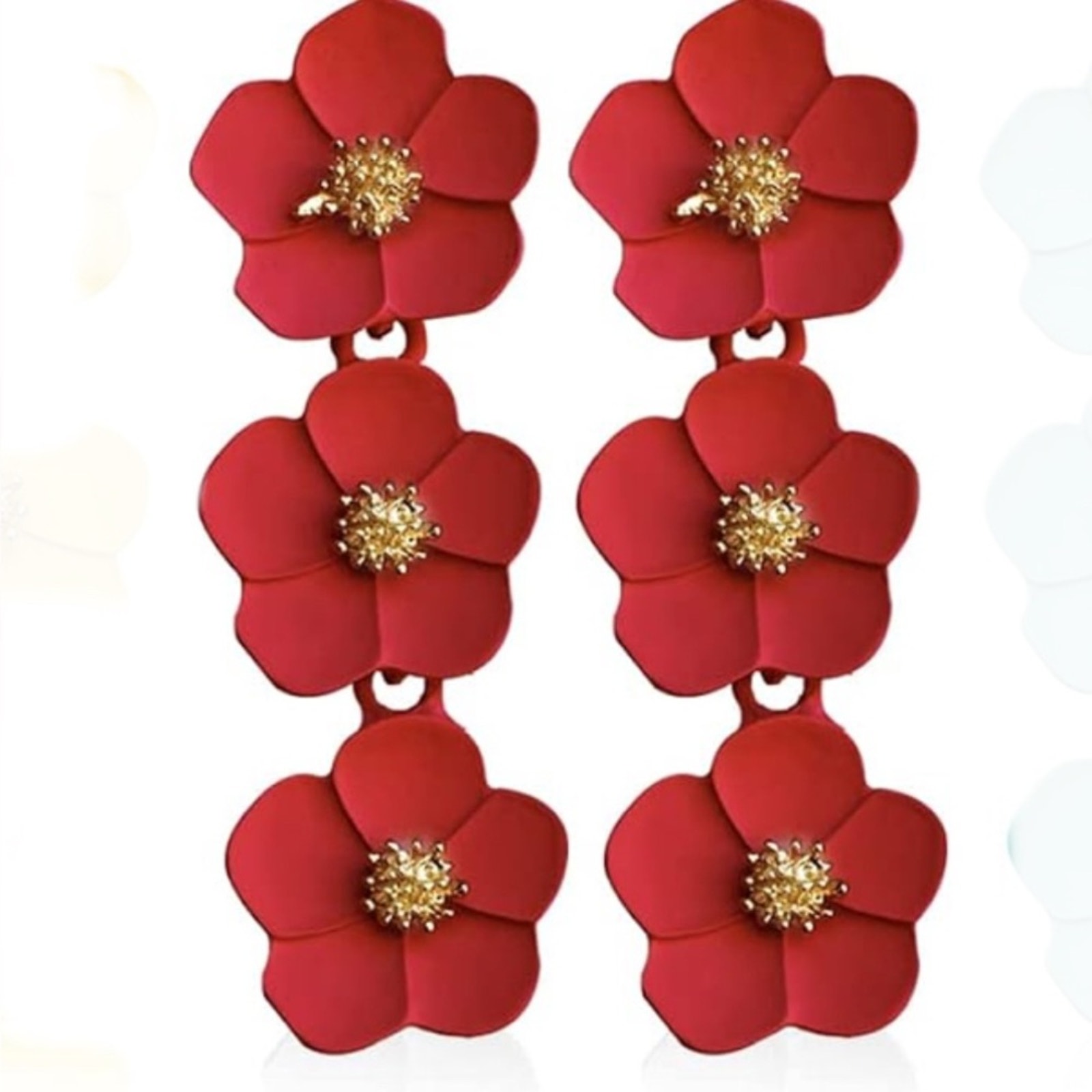 Red Flower Tiered Earrings 8$